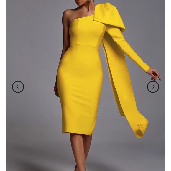 bellabarnett Dresses & Skirts - Yellow one shoulder bodycon dress 💛🌟
